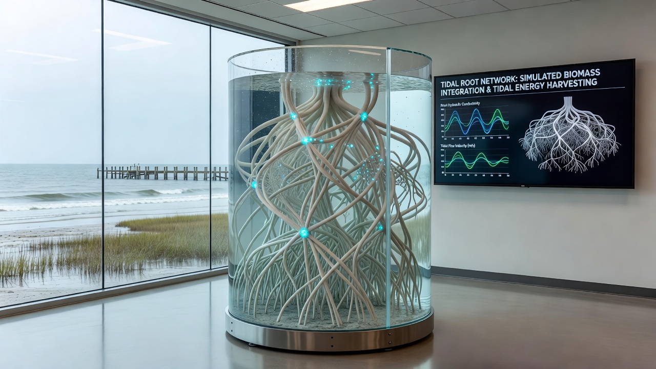Researchers examining tidal root samples collected from estuary beds