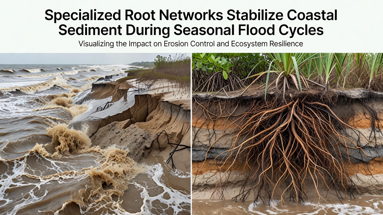 How Specialized Root Networks Stabilize Coastal Sediment During Seasonal Flood Cycles
